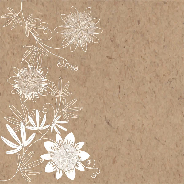 Des Branches Fleuries Fleurs Passion Sur Papier Kraft Vecteur Fond — Image vectorielle