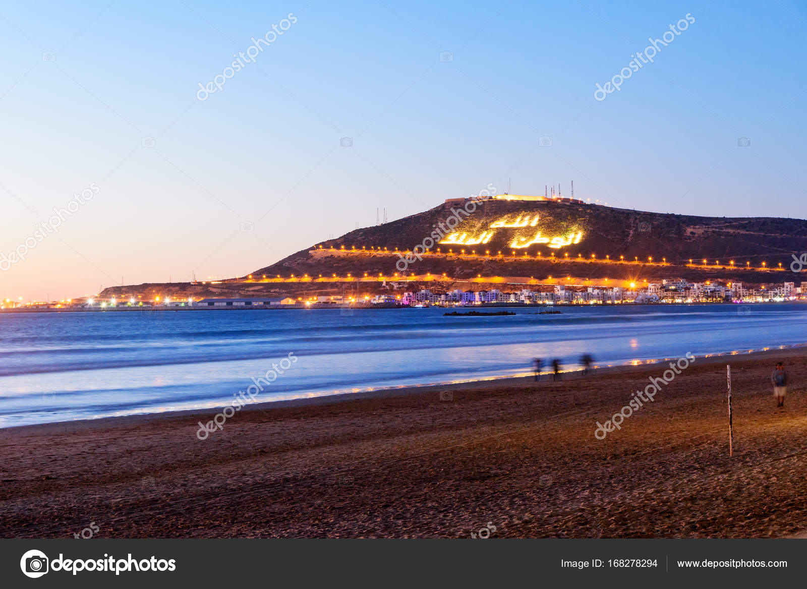 Plage Dagadir Ville De Nuit Maroc Photographie