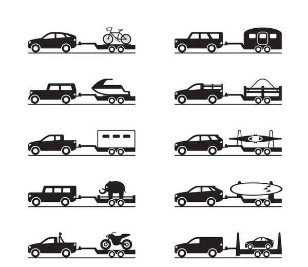 面包车和皮卡车与拖车 — 图库矢量图片