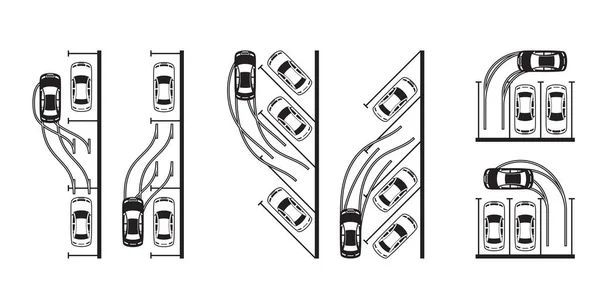 Diferentes tipos de aparcamiento de un coche — Vector de stock