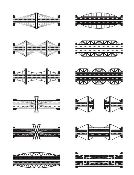 Various types of bridges viewed from above — Stock Vector