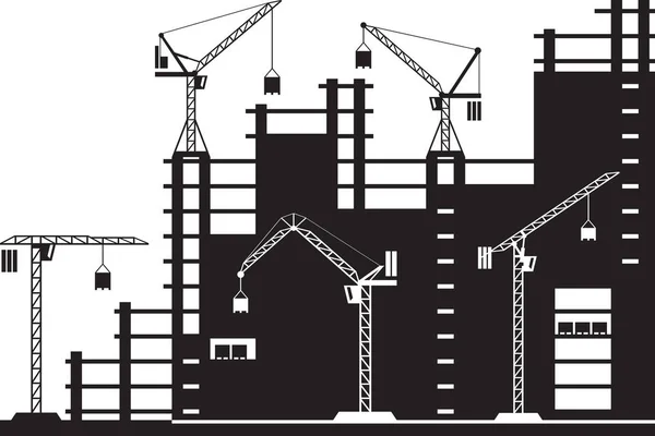 Tower cranes on construction site — Stock Vector
