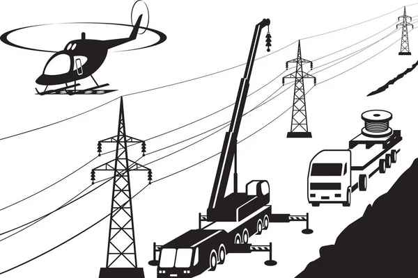 Mantenimiento y reparación de líneas de transmisión eléctrica — Vector de stock