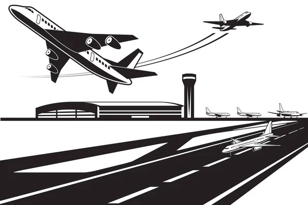 Planes waiting for their turn to take off — Stock Vector