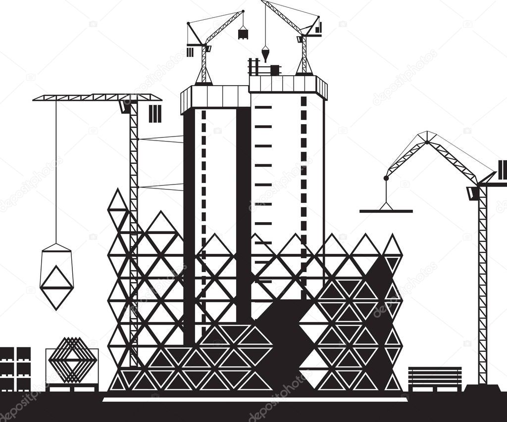 Construction of high rise buildings - vector illustration
