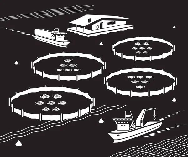 Deniz balık çiftliği - vektör çizim