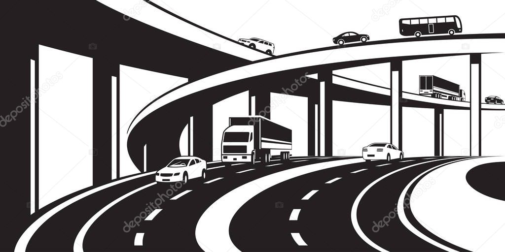  Three level interchange on highway - vector illustration