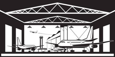 Uçak hangar Havaalanı - vektör çizim