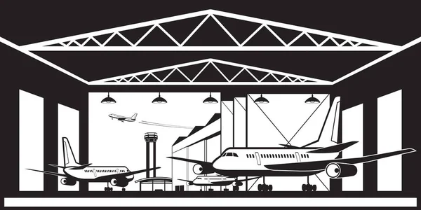 Aircraft Hangar Airport Vector Illustration — Stock Vector
