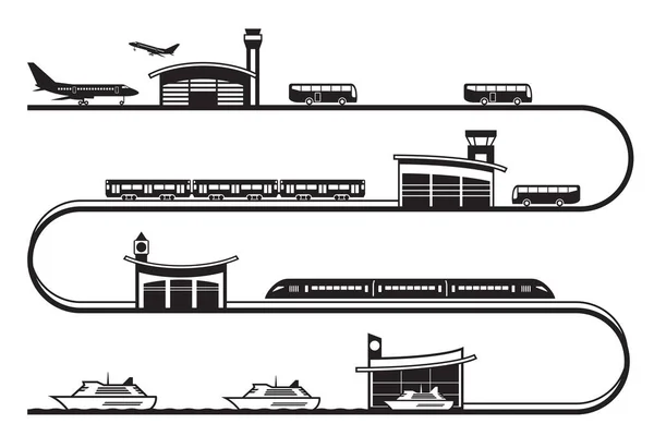 Travel Different Transport Stations Vector Illustration — Stock Vector