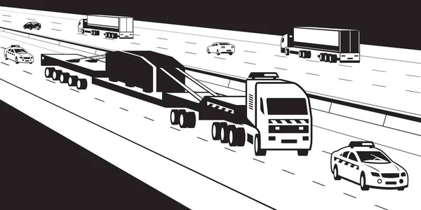 Autocarro Pesante Con Autovetture Pilota Autostrada Illustrazione Vettoriale — Vettoriale Stock