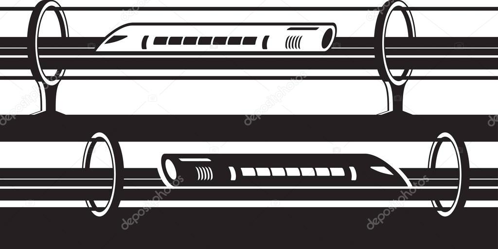 Hyperloop overground and underground trains - vector illustration