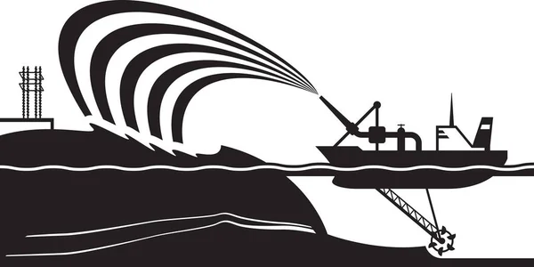 Barco Dragado Hacer Isla Artificial Ilustración Vectores — Vector de stock