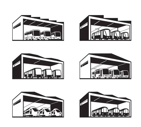 Dépôt Pour Différents Types Transports Publics Illustration Vectorielle — Image vectorielle