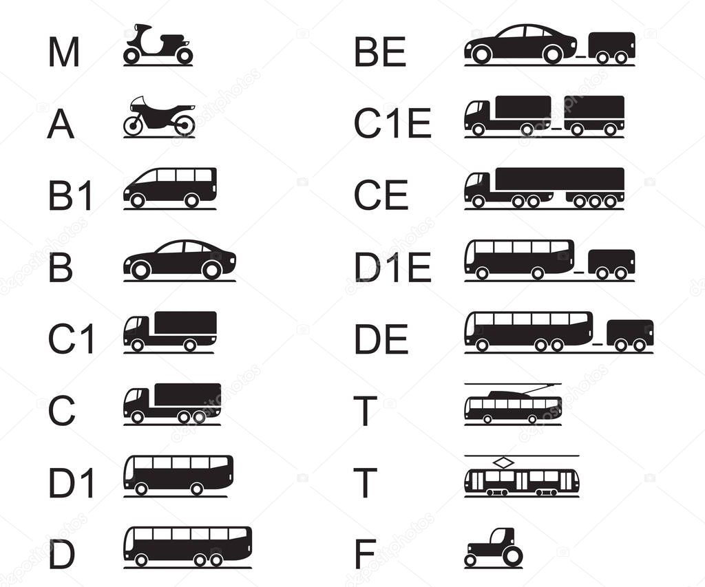 Driving licences for different road vehicles - vector illustration