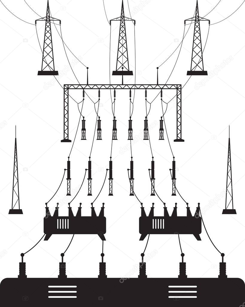 Power grid substation - vector illustration