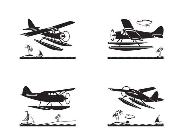 Transfer Hydroplanem Lotach Nad Morze Ilustracja Wektorowa — Wektor stockowy