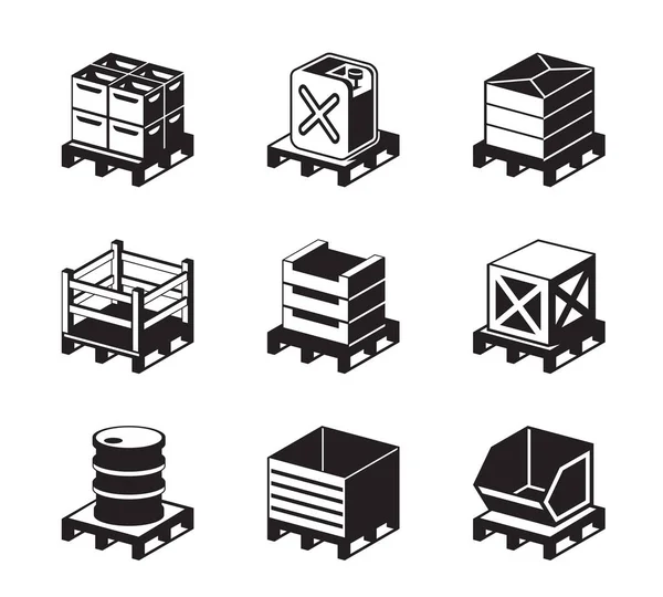 Paletes Com Recipientes Para Diferentes Mercadorias Ilustração Vetorial —  Vetores de Stock