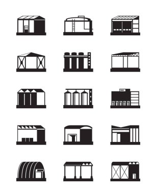 Industrial warehouses icon set  - vector illustration