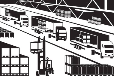 Palet dağıtım merkezi - vektör illüstrasyonu