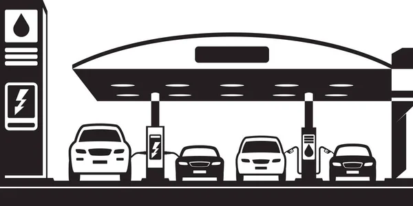 Autos Ladesäulen Und Tankstellen Vektorillustration — Stockvektor