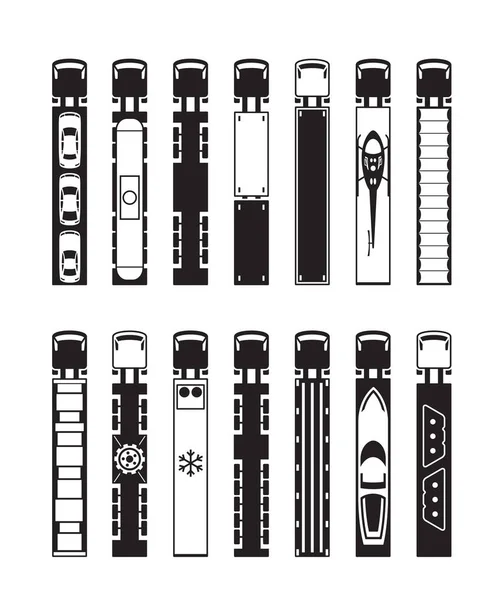 Camiones Con Diferentes Remolques Desde Arriba Ilustración Vectorial — Vector de stock