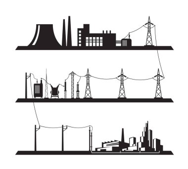Elektrik güç şebekesi - vektör illüstrasyonu