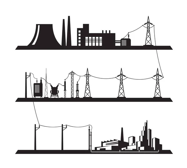 Elektrik Güç Şebekesi Vektör Illüstrasyonu — Stok Vektör