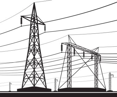 Farklı elektrik iletim hatları - vektör illüstrasyonu