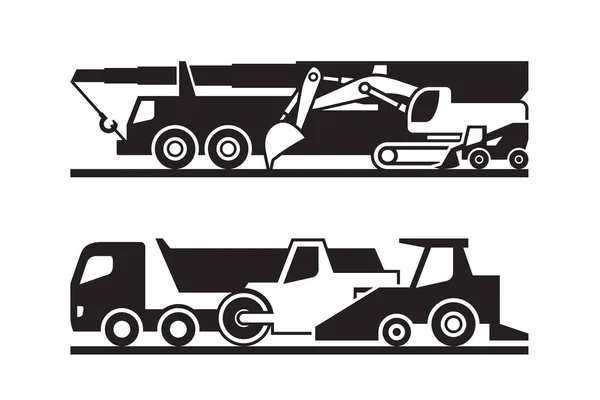 Conjunto Iconos Maquinaria Construcción Carreteras Ilustración Vectorial — Vector de stock