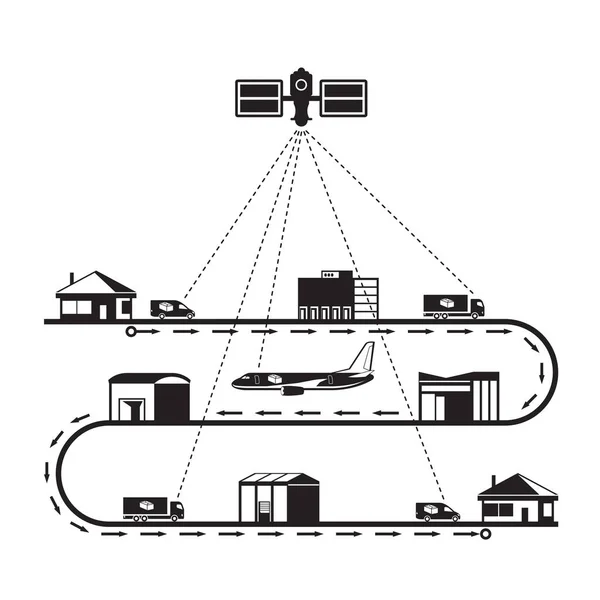 Tracking Delivery Package Way Vector Illustration — Stock Vector