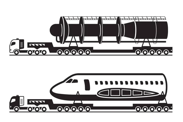 Camiones Pesados Con Carga Sobredimensionada Ilustración Vectorial — Archivo Imágenes Vectoriales