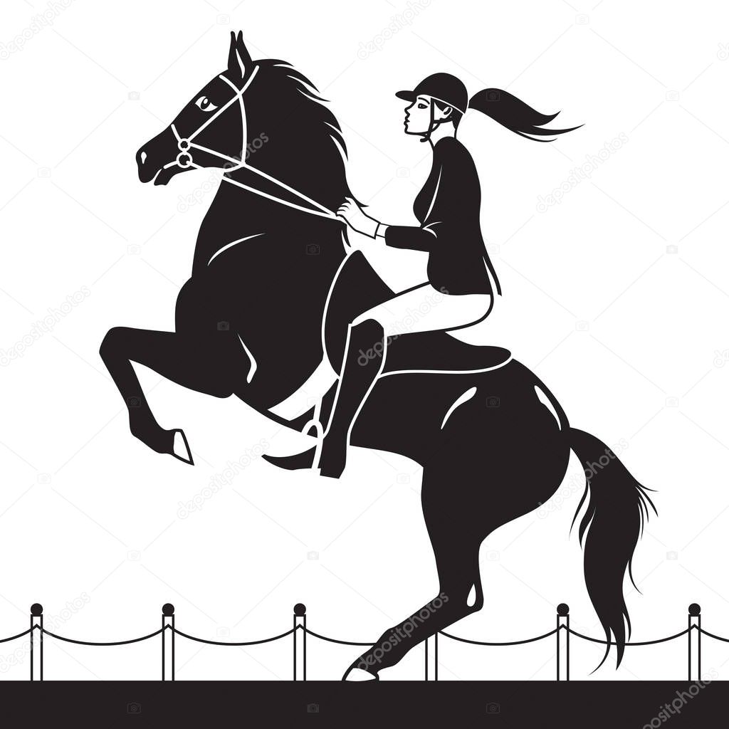 Jockey riding a horse shows jumping  vector illustration