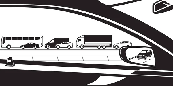 Uitzicht Van Auto Naar Snelweg Stroom Vector Illustratie — Stockvector