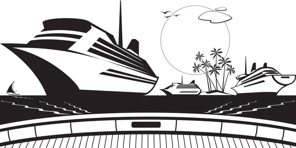 View Sea Deck Cruise Ship Vector Illustration — 스톡 벡터