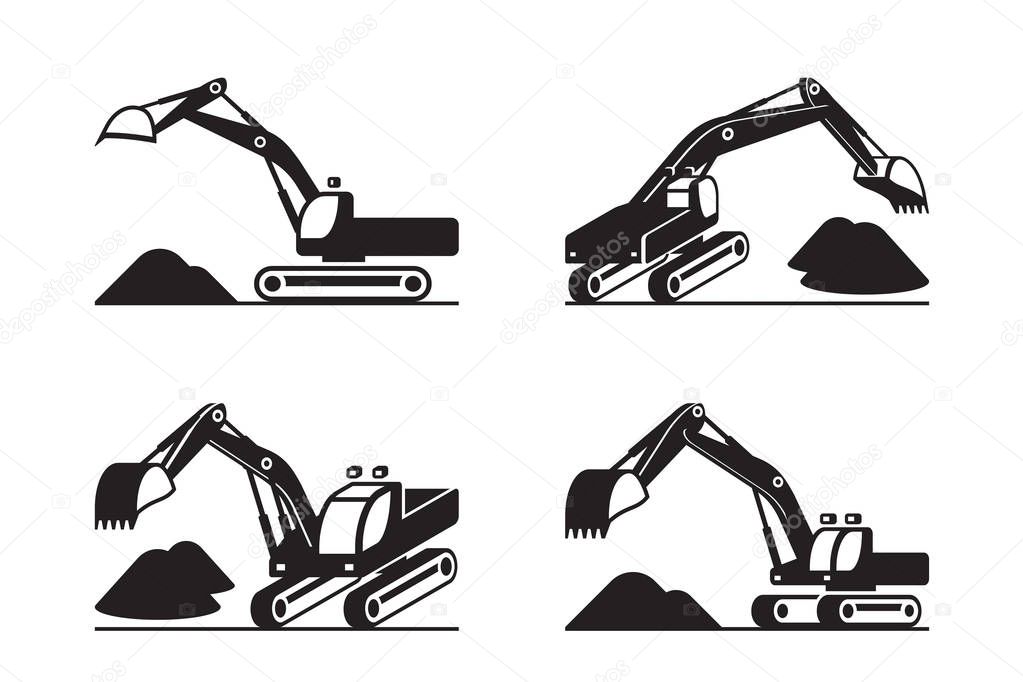 Heavy construction excavator in different perspective  vector illustration