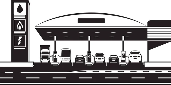 Gpl Benzina Stazione Ricarica Con Illustrazione Vettoriale Auto — Vettoriale Stock