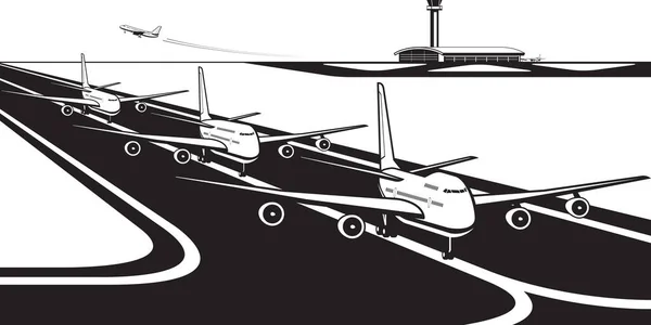 空港から離陸する準備ができている航空機 ベクトルイラスト — ストックベクタ