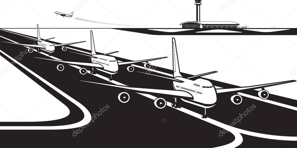 Aircrafts ready for take off from airport - vector illustration