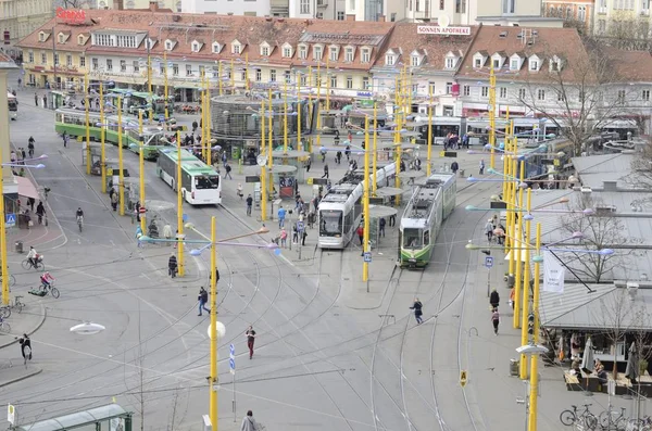 Public trams at Jakominiplatz — Stock Photo, Image