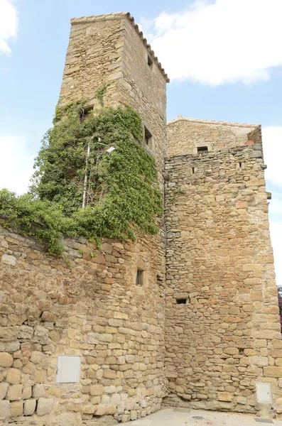 Sten torn i medeltida byn — Stockfoto