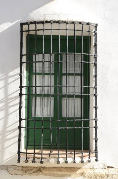 绿色木窗上的格栅 — 图库照片