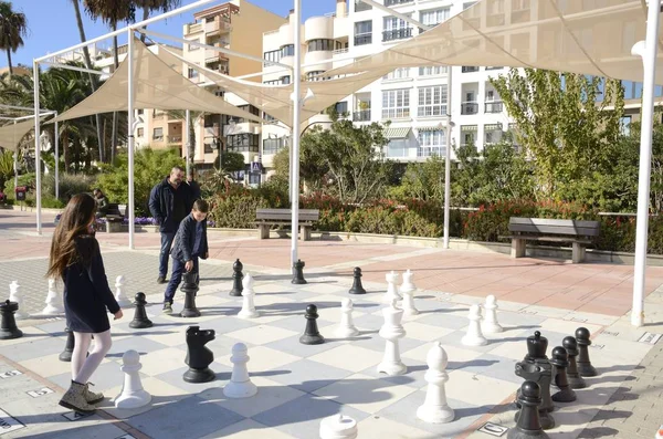 Big board chess on the floor — Stock Photo, Image