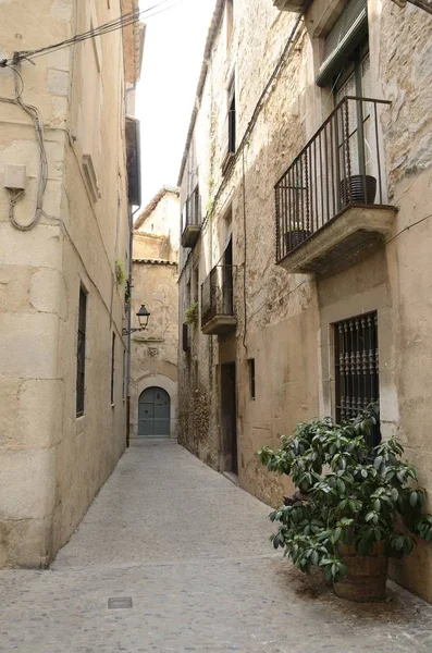 Kopfsteinpflaster-Gasse in Girona — Stockfoto