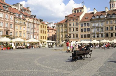 Warsaw, Poland - July 30, 2018: People at the Market Square in the old town of Warsaw, Poland.
