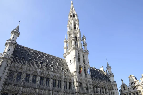 Town Hall,  a Gothic building from the Middle Ages on the famous Grand Place in Brussels, Belgium.