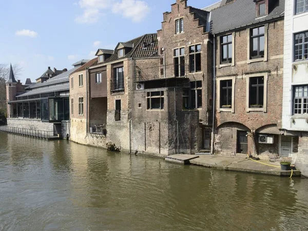 Edificios Ladrillo Largo Del Canal Casco Antiguo Gante — Foto de Stock