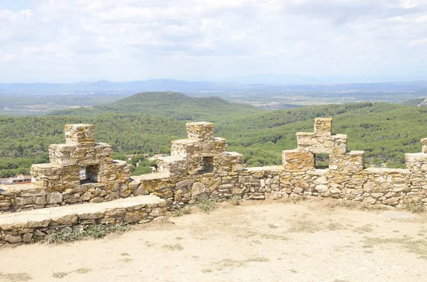 Vista Campo Antiga Parede Pedra Begur Girona Catalunha Nordeste Espanha — Fotografia de Stock