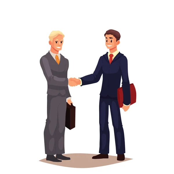 Dwóch biznesmenów w garniturach, drżenie rąk — Zdjęcie stockowe