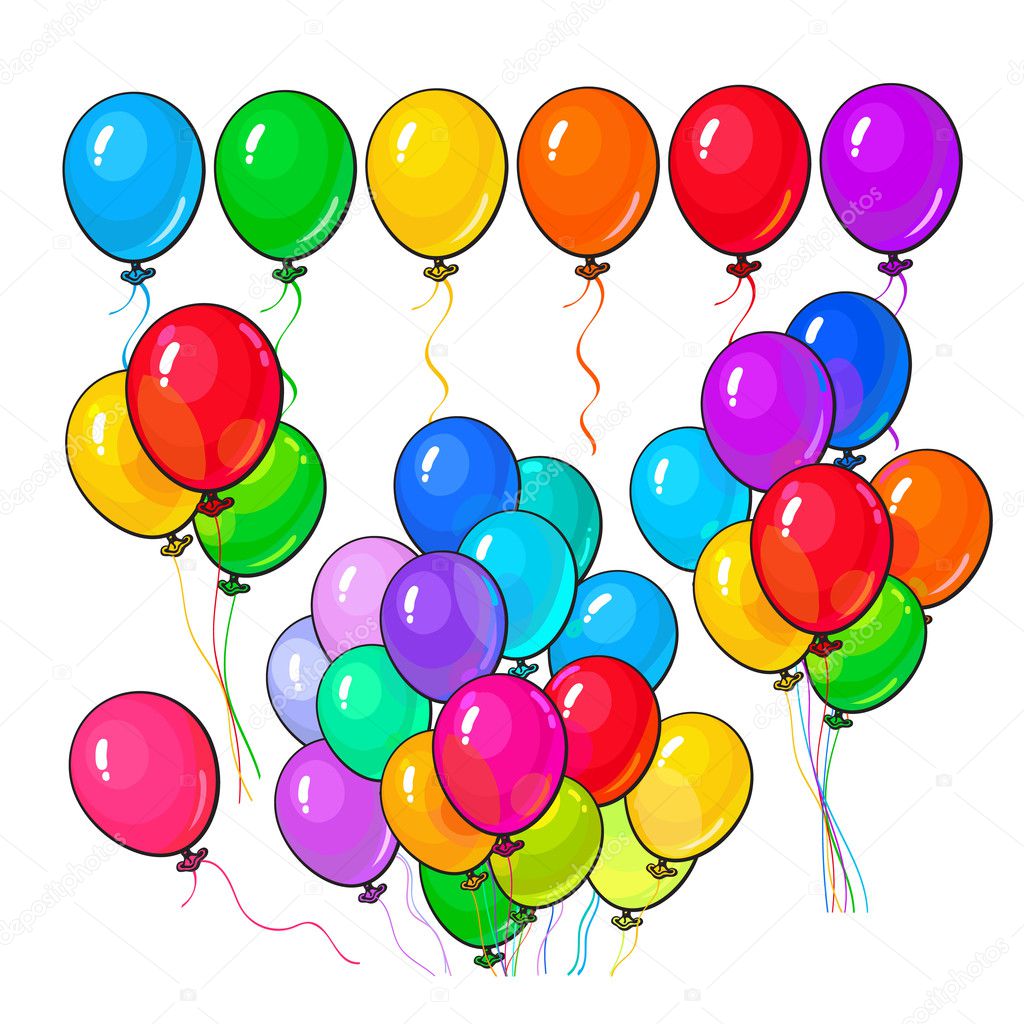 Big set of bright and colorful balloons on white background